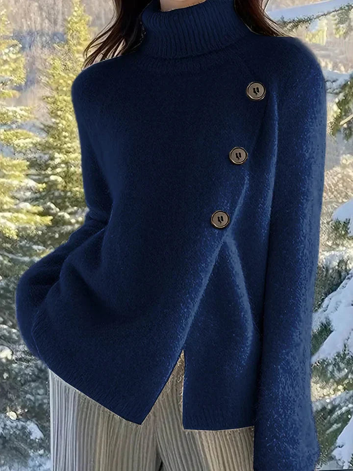 Zimowy Golfowy Sweter z Asymetrycznymi Guzikami (Damski)