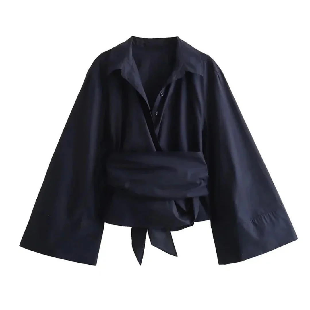 Elegancka koszula kimono z krawatem i długim rękawem dla kobiet