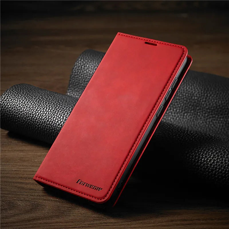 Red phone case with 'Catwalk' branding on a dark textured surface
