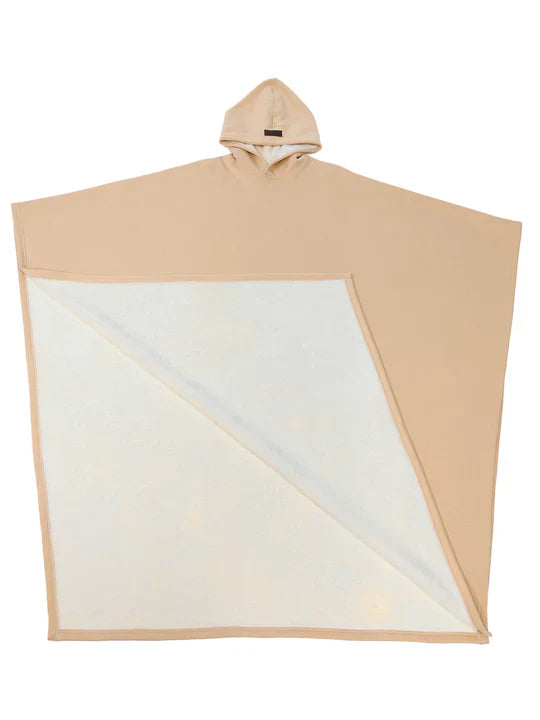 Beige hooded towel with white interior on a white background