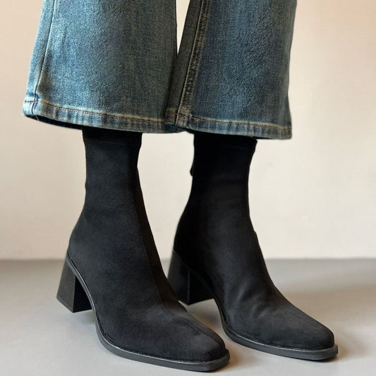 Zamszowe Zimowe Botki z Bocznym Zamkiem (Damskie)