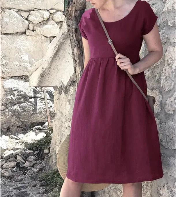 Robe midi décontractée de printemps à manches courtes (Femme)
