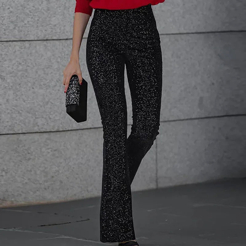 Cekinowe Spodnie Dzwony na Zimowe Imprezy (Damskie)