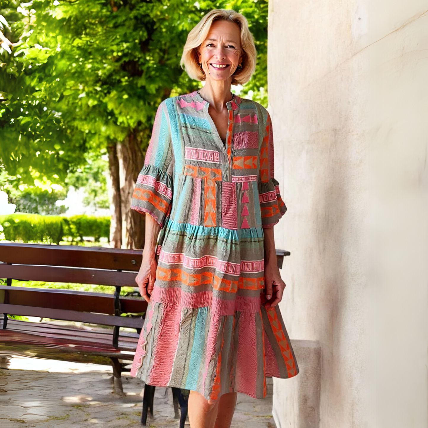 Damska Letnia Sukienka Boho Wzorzysta Luźna Mini