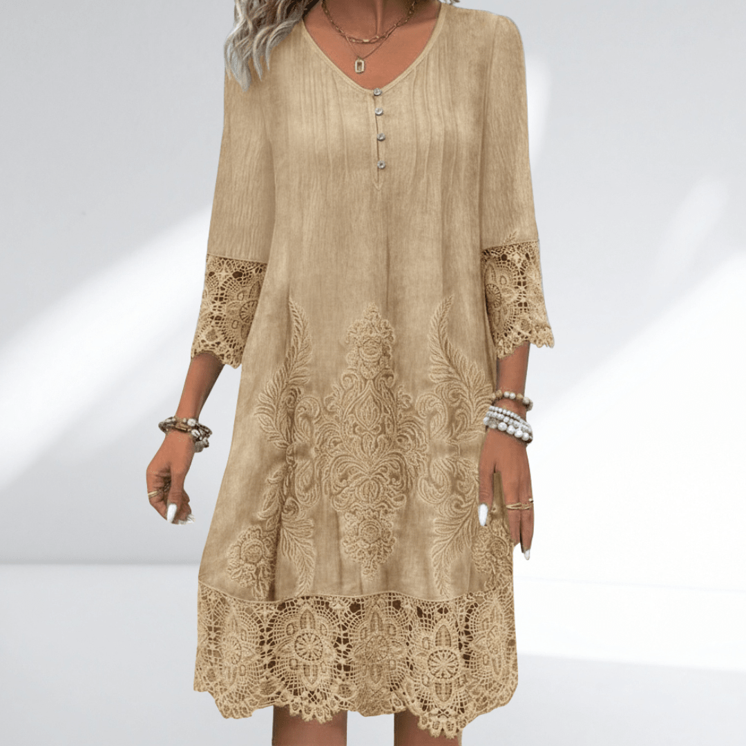 Damska Letnia Sukienka Tunika z Haftem i Koronką
