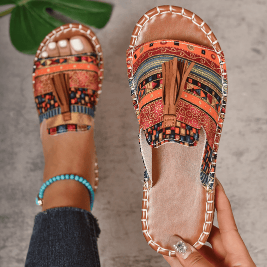 Damski Letnia Boho Frędzle Kolorowe Wsuwane Casual Sandały