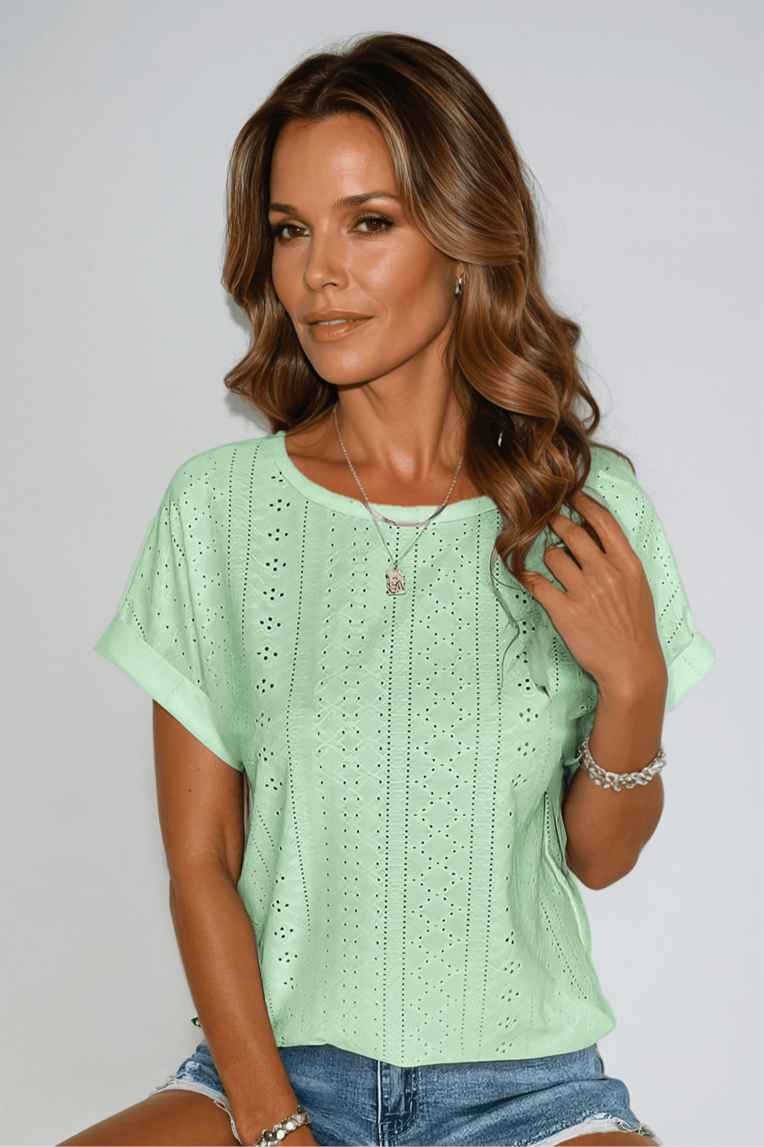 Damskie Letnie Haftowane Przewiewne Casual Top