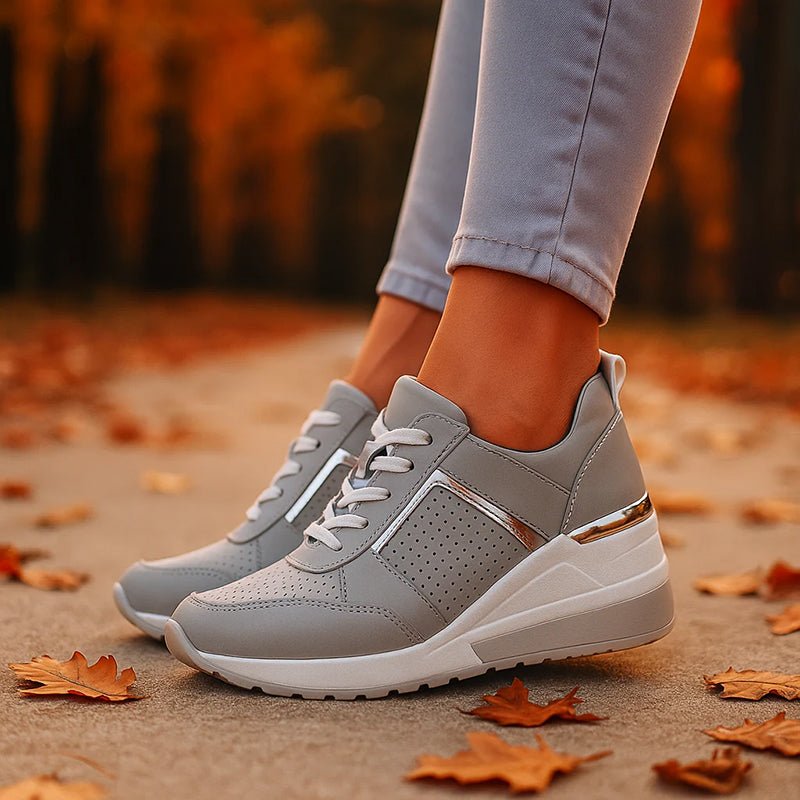 Damskie Letnie Koturnowe Metaliczne Perforowane Codzienne Platformowe Sneakersy