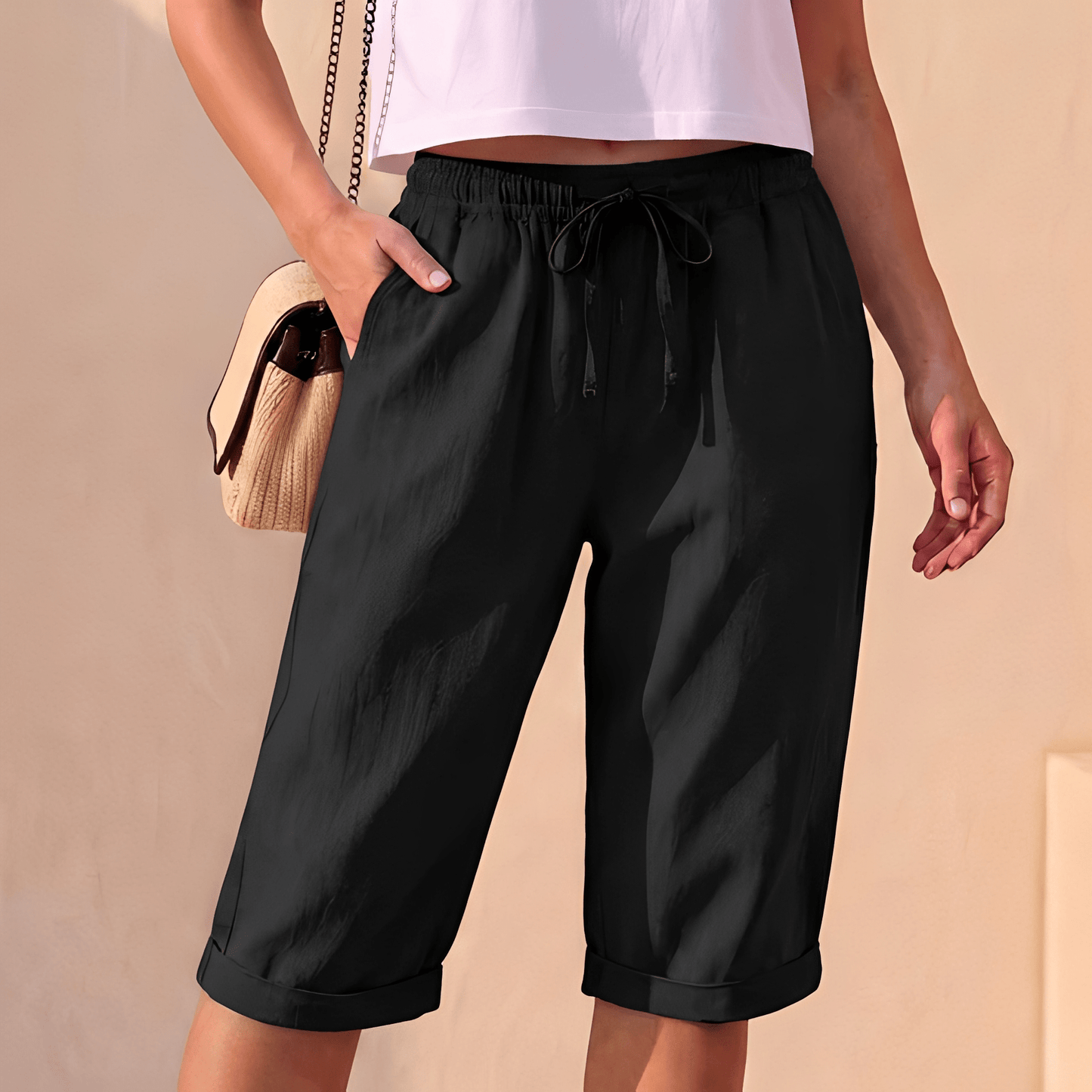 Damskie Letnie Luźne ze Sznurkiem Szorty Bermuda