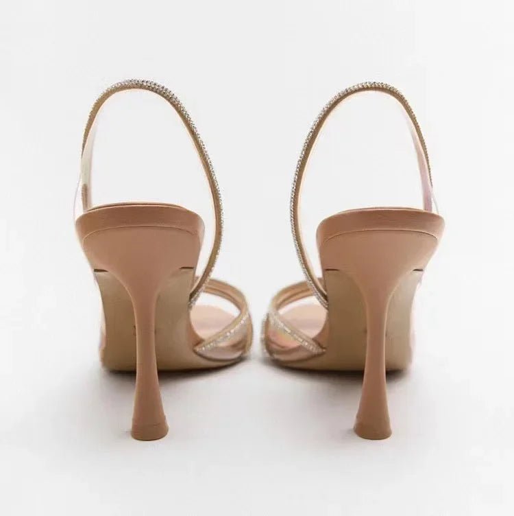 Eleganckie Sandały na Obcasie z Kryształowymi Paskami na Wiosnę (Damskie)