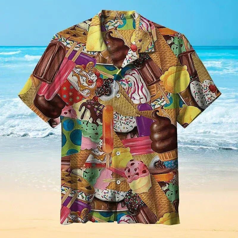 Koszula Letnia Krótki Rękaw Print Casual (Męska)