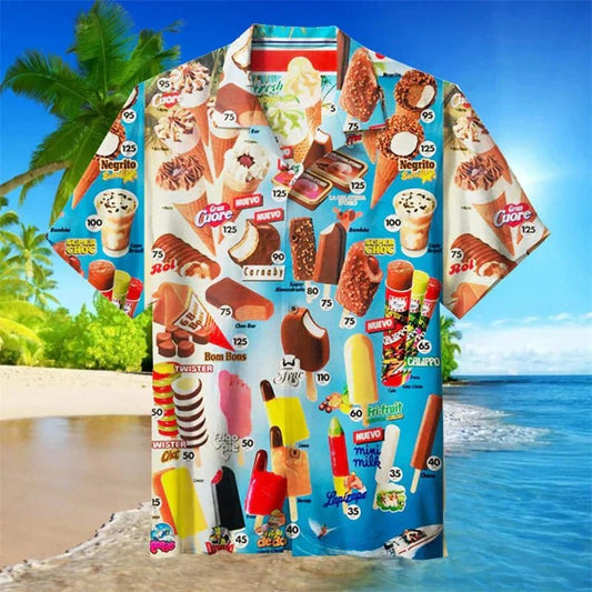 Koszula Letnia Krótki Rękaw Print Casual (Męska)