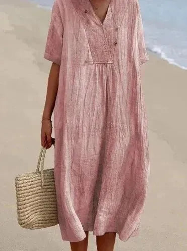 Robe légère en lin pour l'été avec décolleté en V, style plage (Femme)