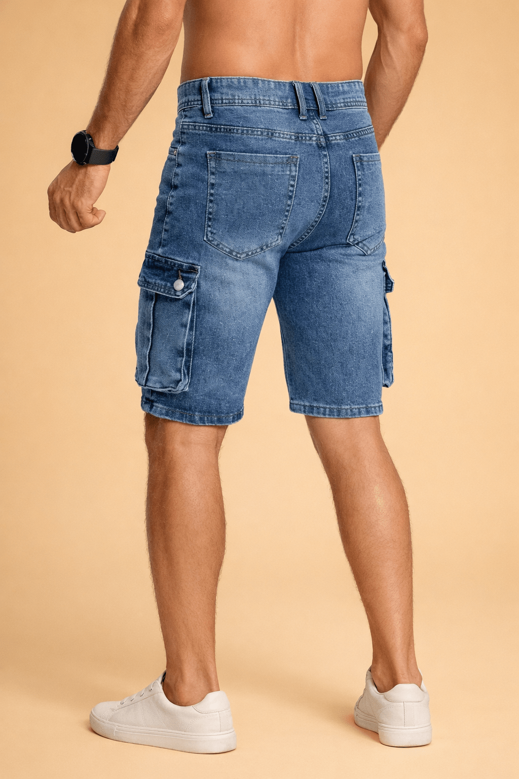 Męska Letnia Casual Jeansowa Cargo Do Kolan Szorty
