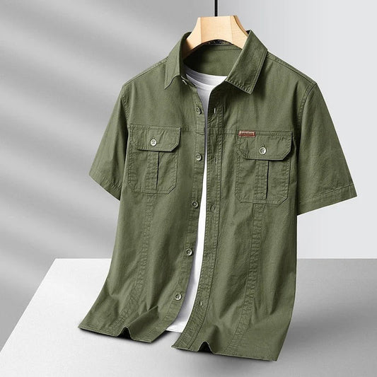 Męska Letnia Casual Utility Krótki Rękaw Guziki Koszula