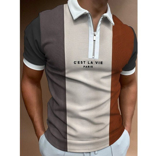 Męska Letnia Dopasowana Casual Koszulka Polo Zip