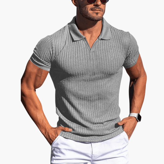 Męska Letnia Elegancka Prążkowana Slim Fit Koszulka Polo
