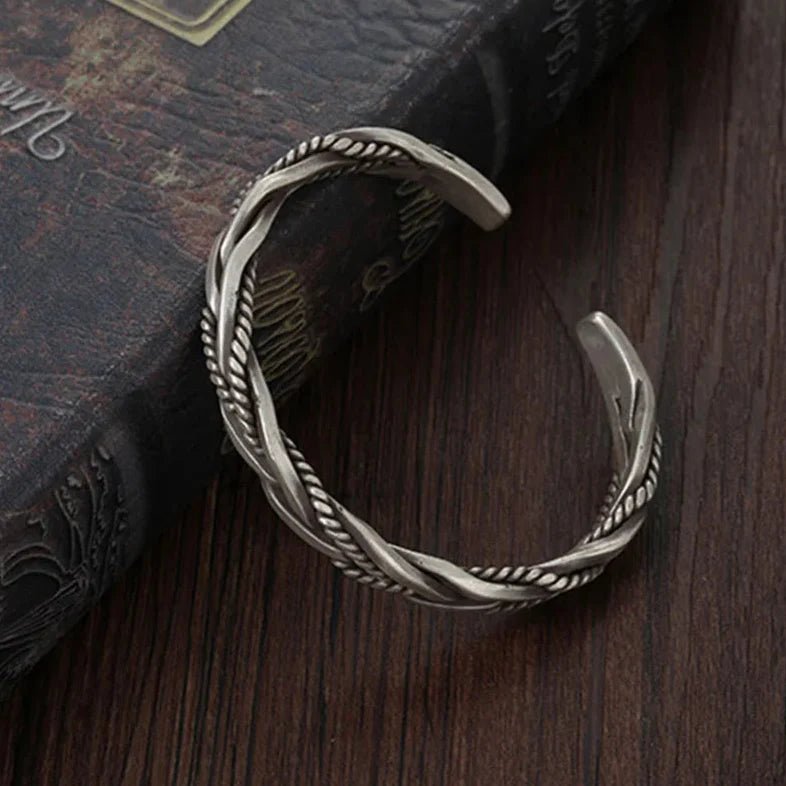 Męska Letnia Pleciona Srebrna Bransoletka Otwarta