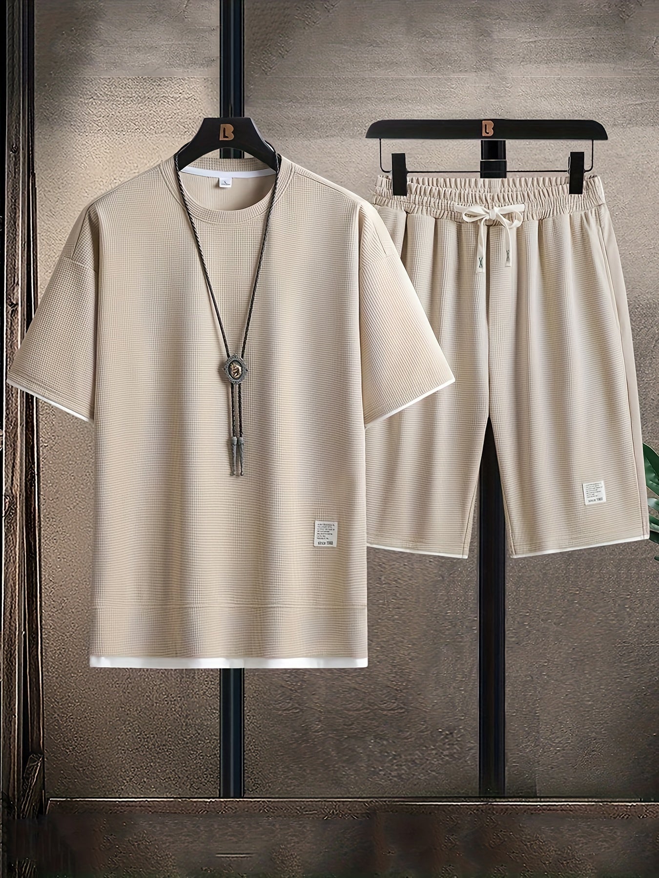 Męski Letni Waflowy Zestaw Wypoczynkowy