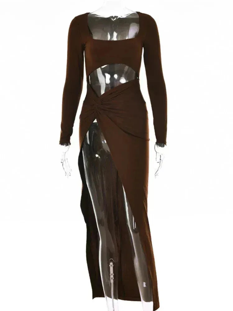 Robe maxi à manches longues et découpes (Femme)