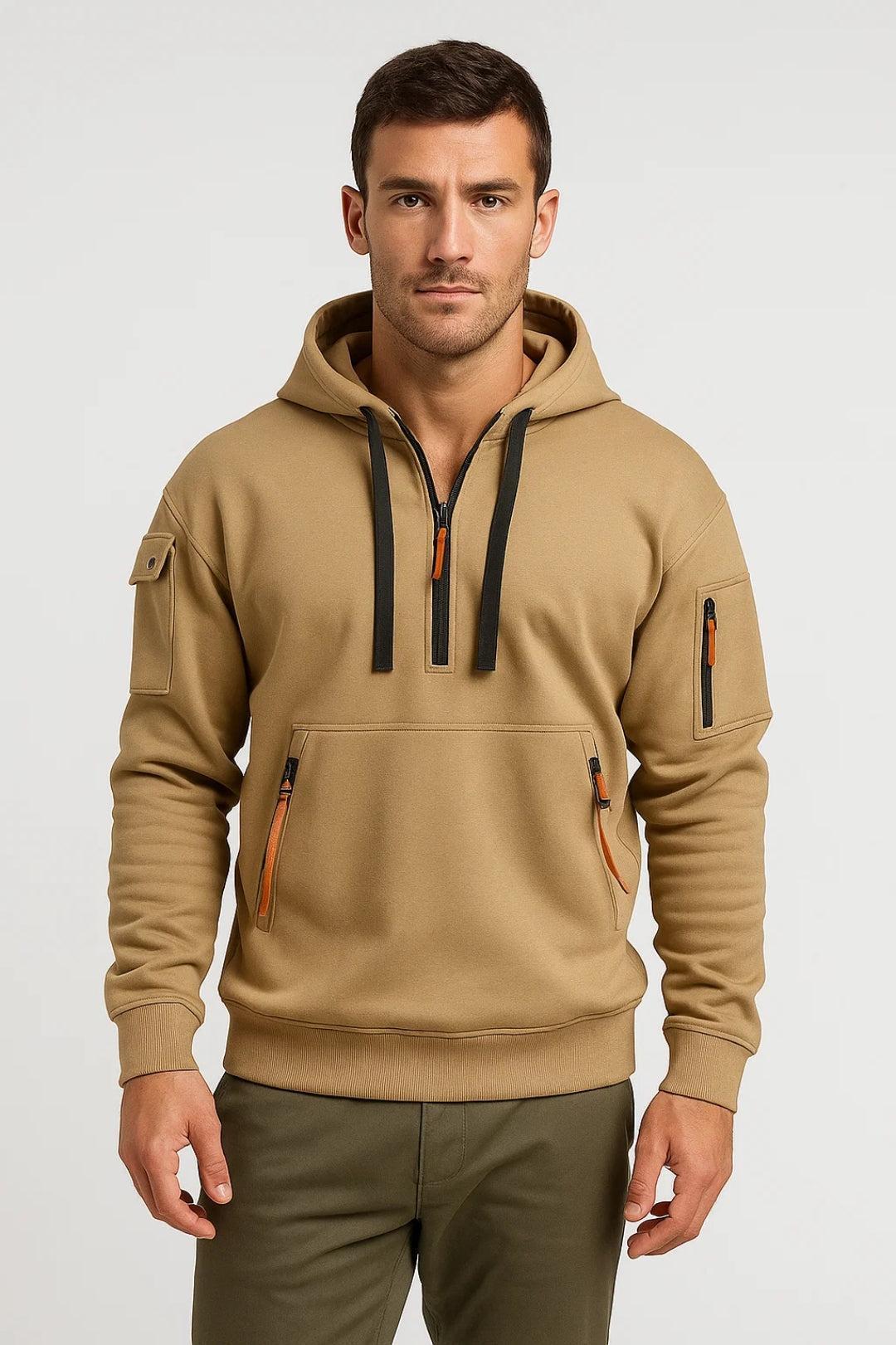 Lente Hoodie met Halfrits en Contrasten (Heren)