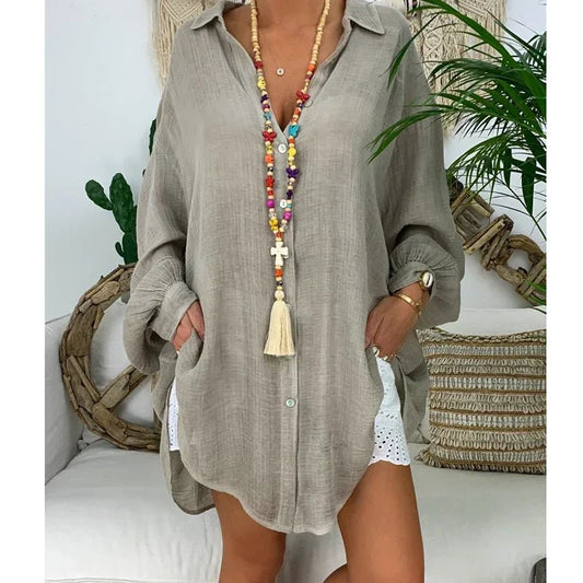 Wiosenna Oversize Koszula Lniana Casual (Damskie)