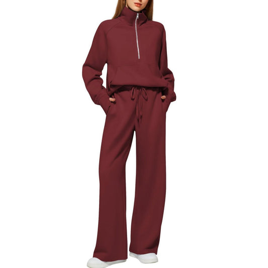 Zestaw z Bluzą Half-Zip i Szerokimi Spodniami na Wiosnę (Damskie)