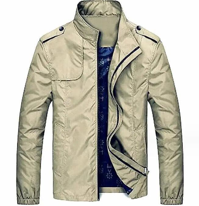 Beige jacket with a blue lining on a white background