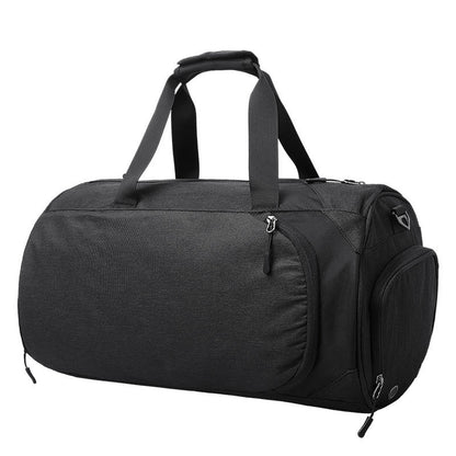Black duffel bag on a white background