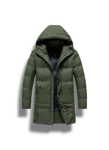 Gruba Długa Kurtka Puchowa z Kapturem i Kieszeniami (Męska)