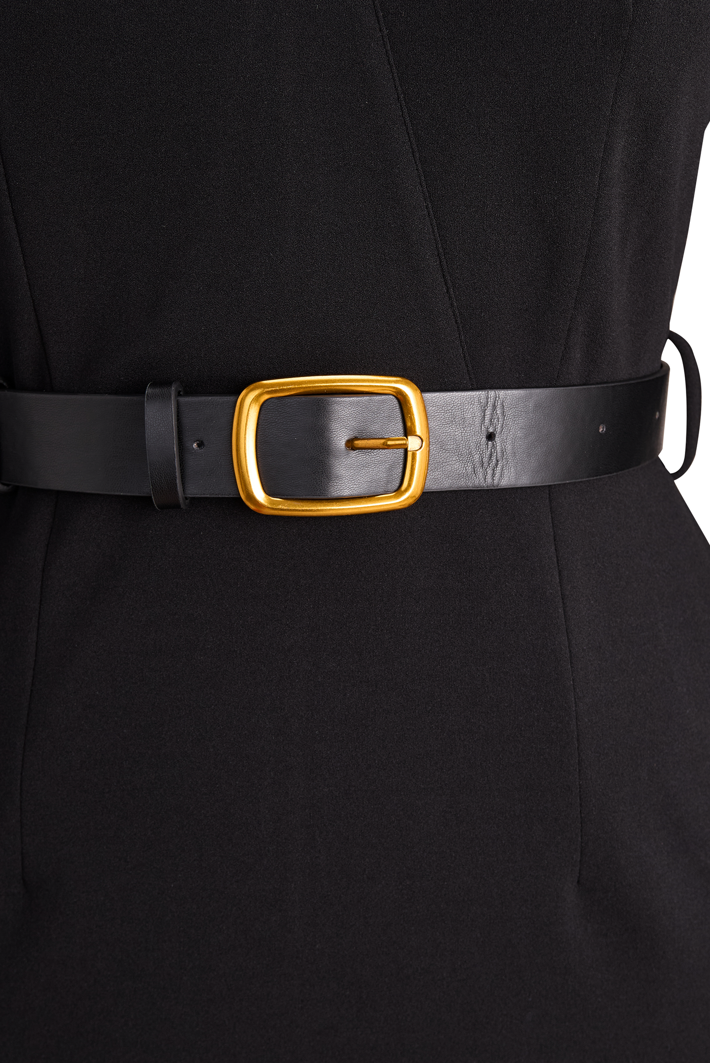 Black belt with a gold buckle on a black background