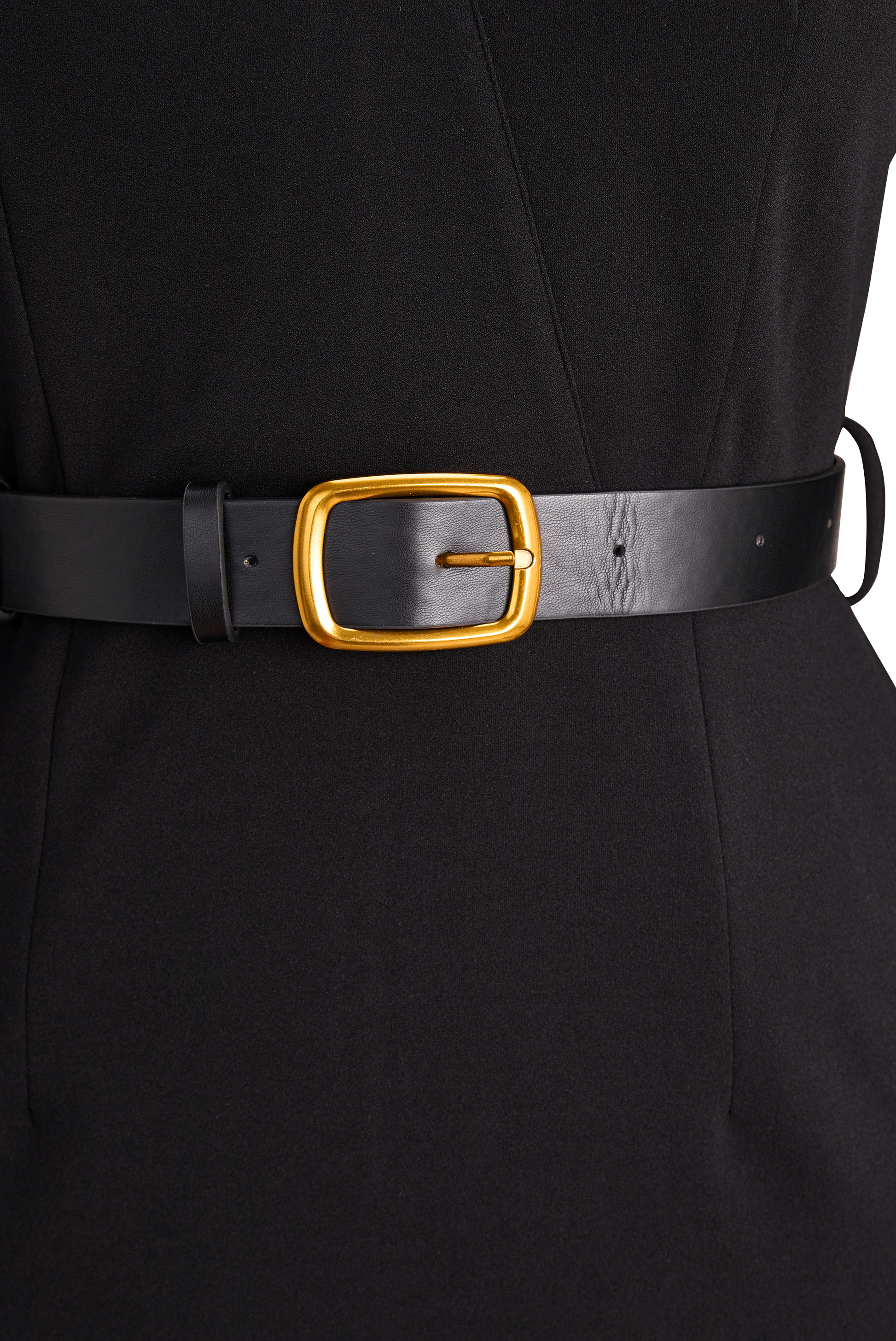 Black belt with a gold buckle on a black background