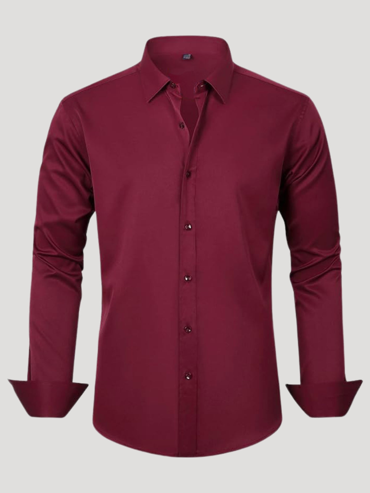 Maroon dress shirt on a light gray background