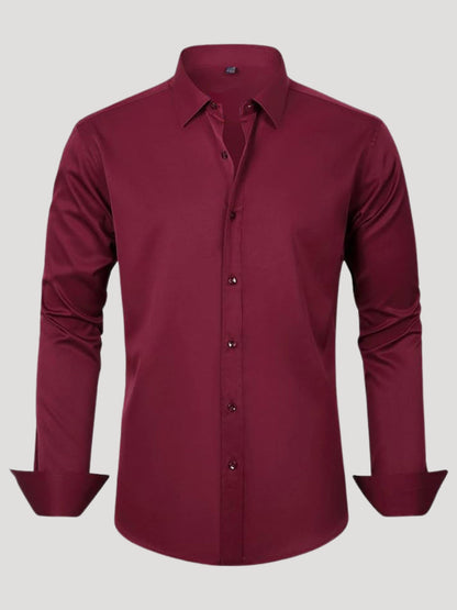 Maroon dress shirt on a light gray background
