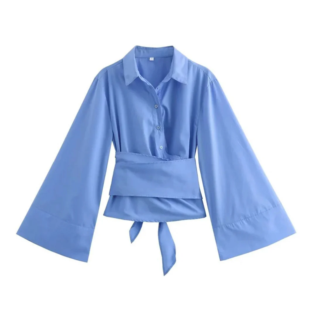 Elegancka koszula kimono z krawatem i długim rękawem dla kobiet