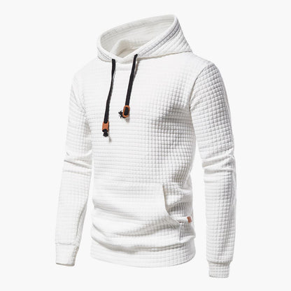 White textured hoodie with a zipper on a white background