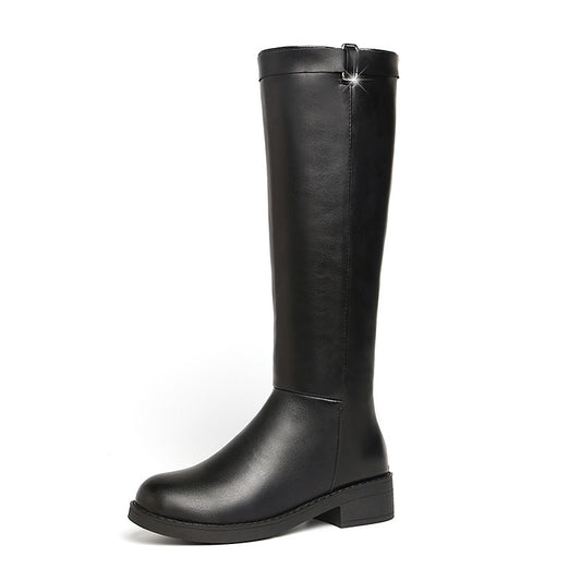 Black knee-high boot on a white background