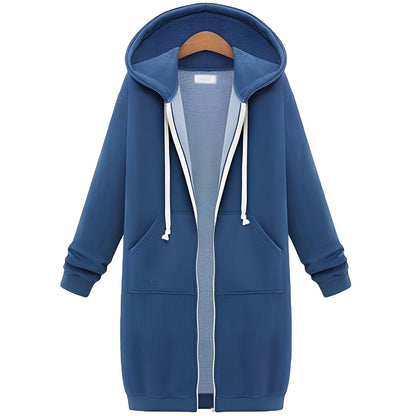 Przytulna Długa Kurtka Zimowa z Kapturem i Kieszeniami (Damska)