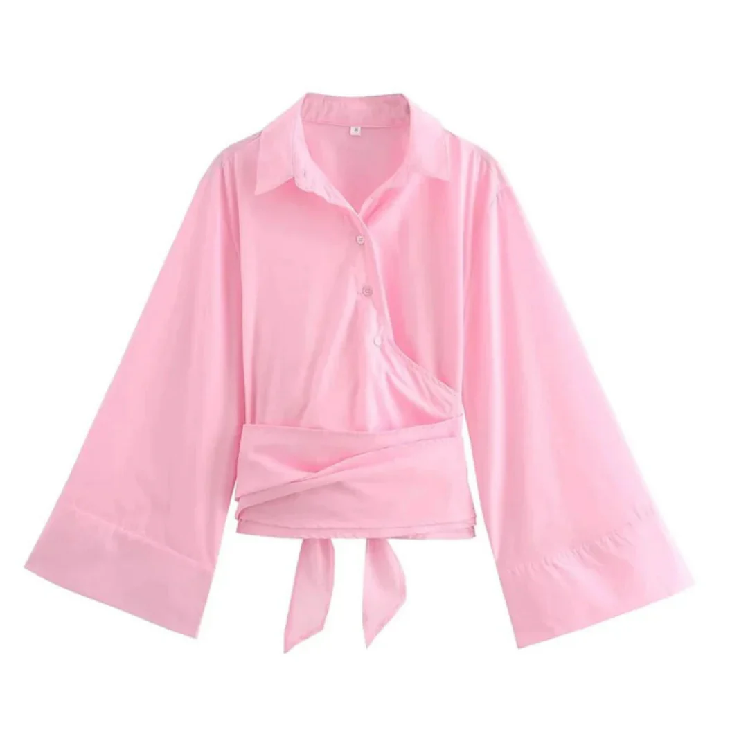 Elegancka koszula kimono z krawatem i długim rękawem dla kobiet