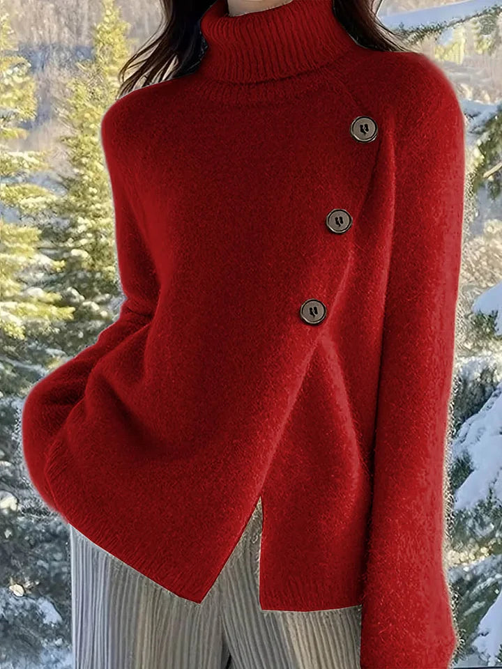 Zimowy Golfowy Sweter z Asymetrycznymi Guzikami (Damski)