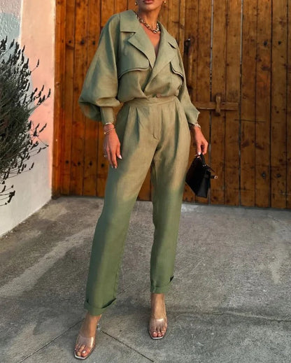 Luźny garnitur z długimi spodniami, dwuczęściowy zestaw dla kobiet