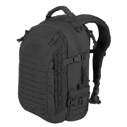 Black tactical backpack on a white background