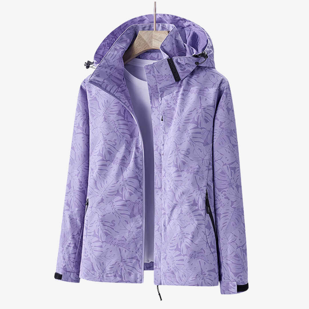 Purple jacket with leaf pattern on a white background
