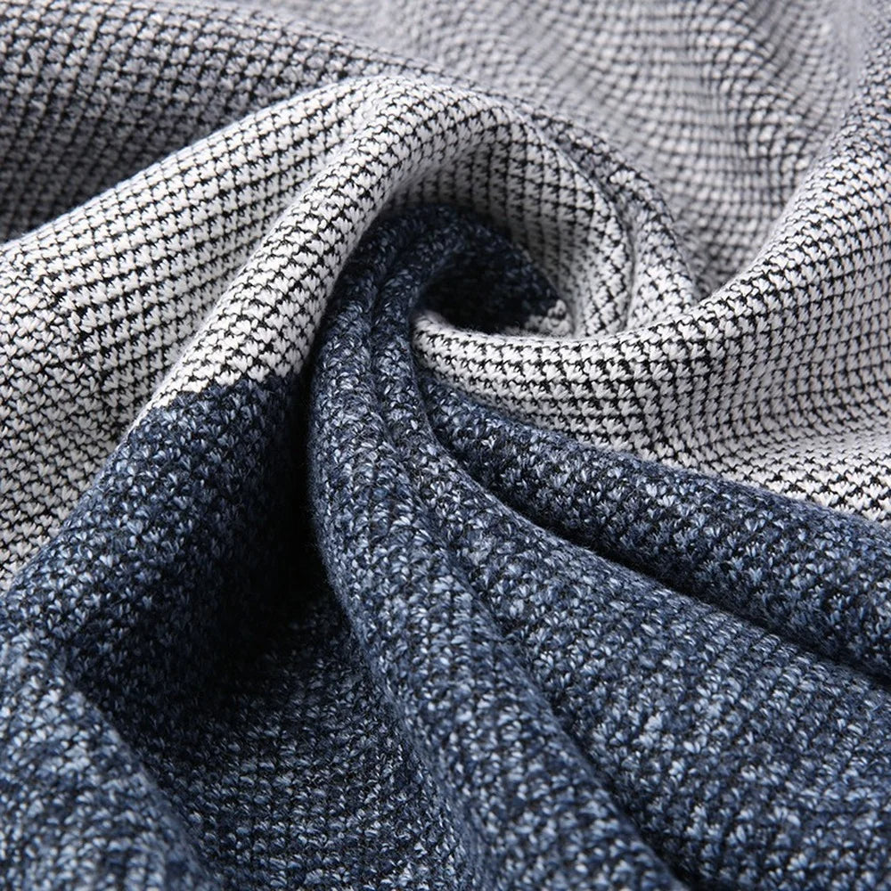 Close-up of textured blue and gray fabric