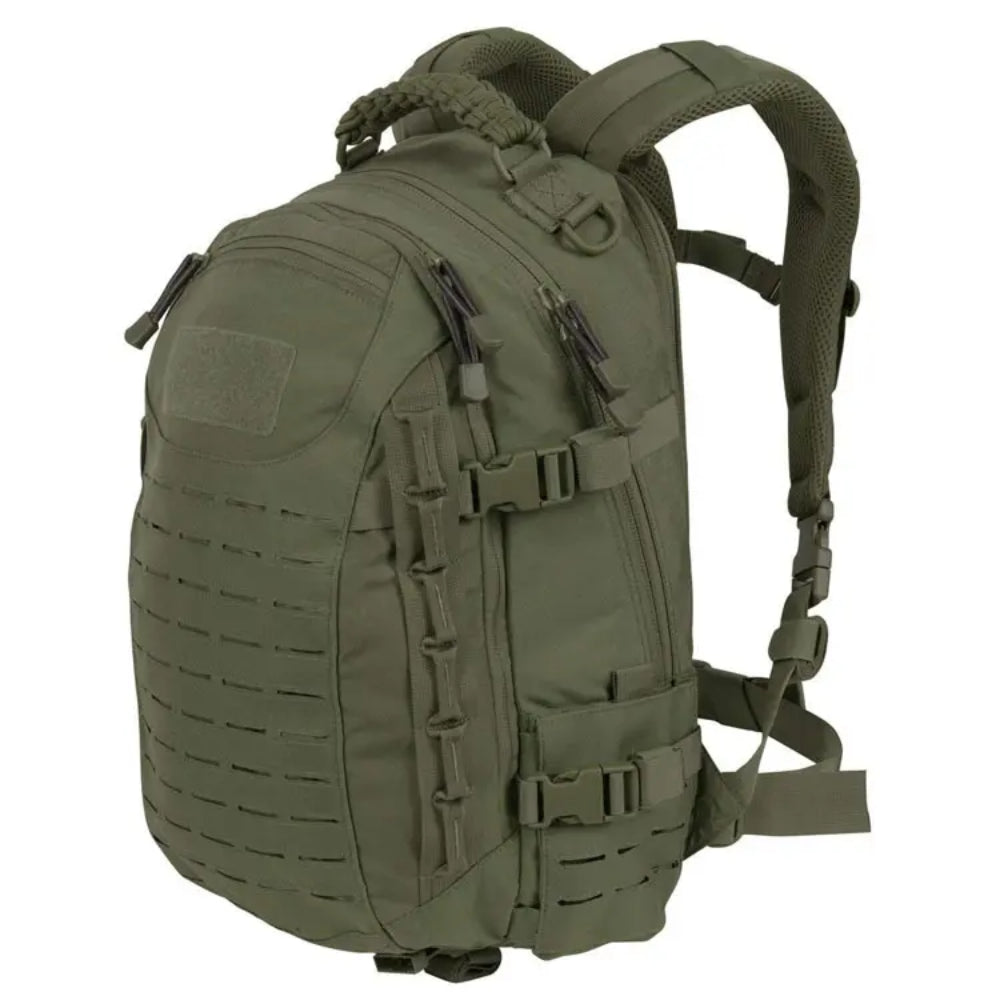 Green tactical backpack on a white background