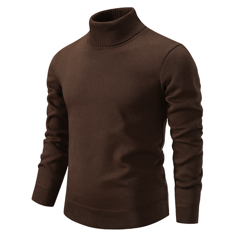 Brown turtleneck sweater on a white background
