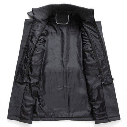 Black jacket with a focus on the interior lining on a white background