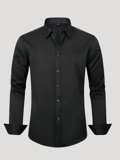 Black dress shirt on a light gray background