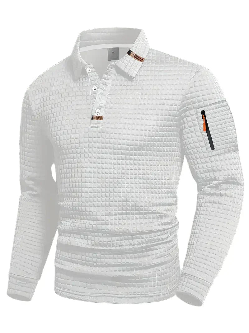 White textured long-sleeve shirt on a white background