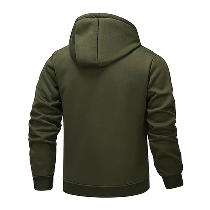 Green hoodie shown from the back on a white background